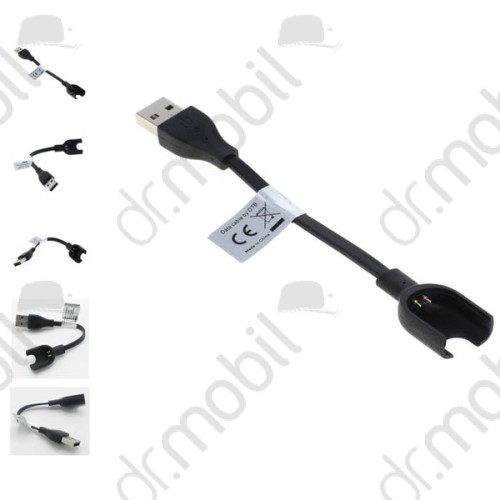 Bölcső - töltőkábel (USB, 10cm vezeték) FEKETE Xiaomi MI Band 2/3 töltő dokkoló fekete